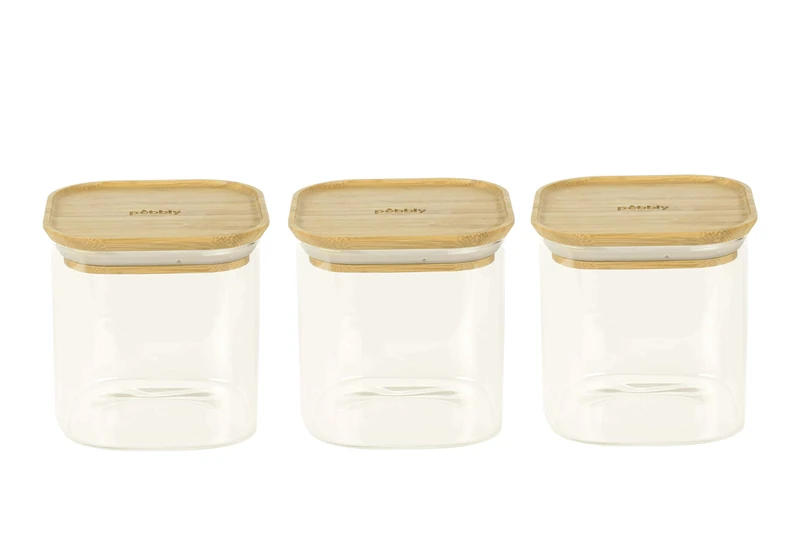 Pebbly PKV-015 Box, Borosilicate Glass, Bamboo, Silicone, Transparent, 11 x 11 x 11 cm
