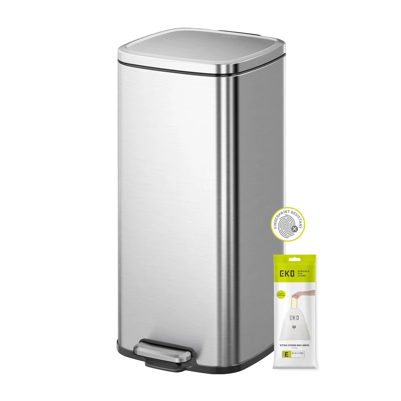 EKO Stella Pedal Bin 30 Litres, Step Bin with Soft Close Lid, Removable Inner Bucket, Perfect for Kitchen, Home, Office, Stainless Steel