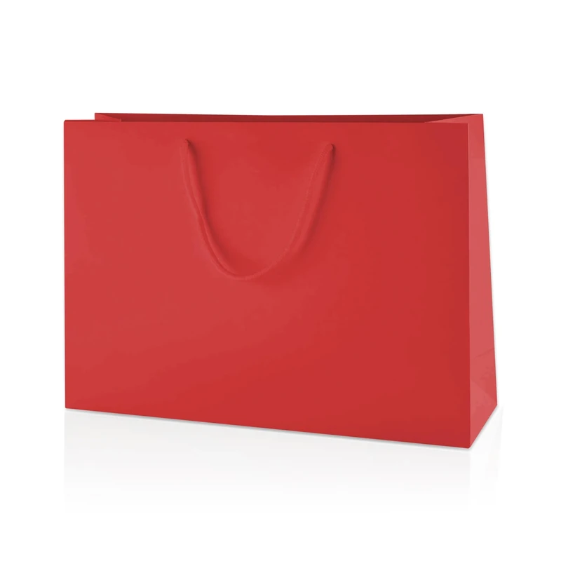 Thepaperbagstore 50 × Red Medium Wide Matt Laminated Gift Bags 35 x 24 x 10 cm – 210 gsm Boutique Paper Bags with Rope Handles & Reinforced Base – Ideal for Gifts, Weddings, Retail & Corporate Use