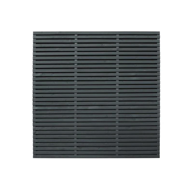 Forest Garden 1.8m x 1.8m Contemporary Double Slatted Wooden Fence Panel|Grey|Pack of 3