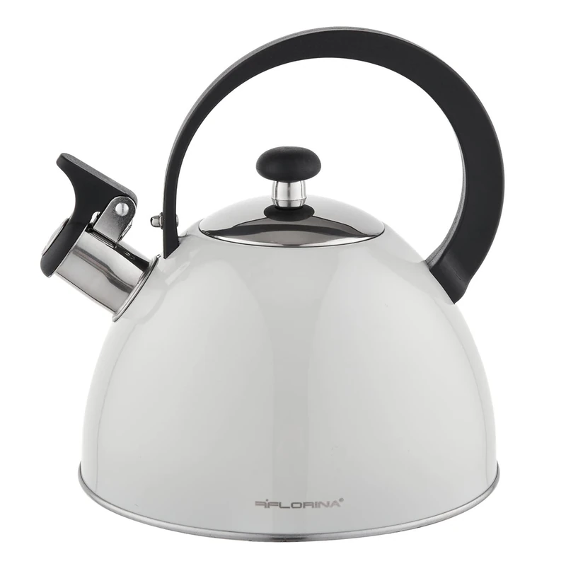FLORINA Kettle (2.5 litres) I Stainless Steel Tea Kettle BRILLO I Whistling Kettle with Bakelite Handle I Scratch-Resistant I Kettle for Induction Hobs, Gas Hobs and Electric Hobs I Colour: Light Grey