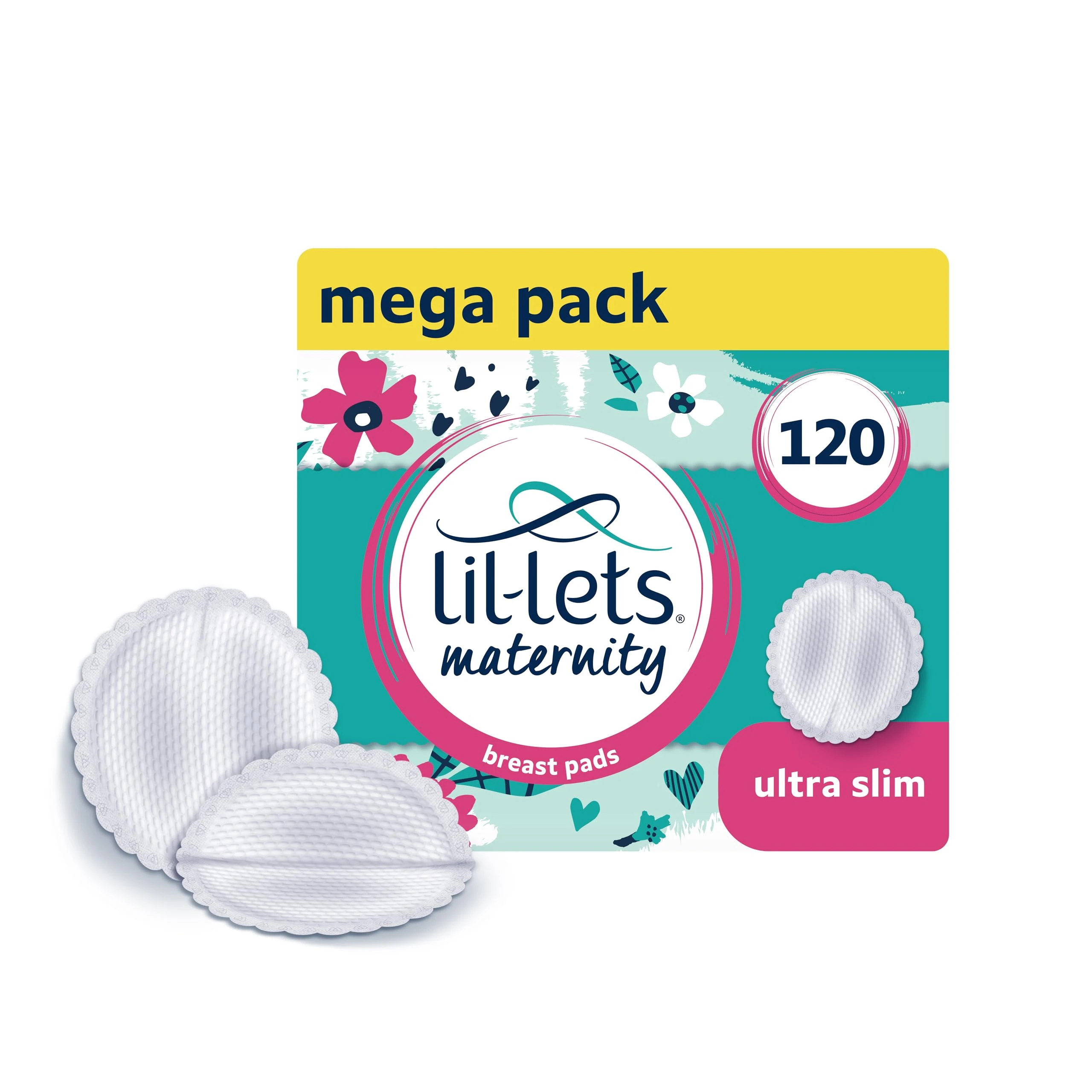 Lil-Lets Maternity BreastPads, X 120 Count, Disposable Nursing Pads, for Breastfeeding Mums, Individually Wrapped, Ultra Slim & Absorbent, 4 Packs