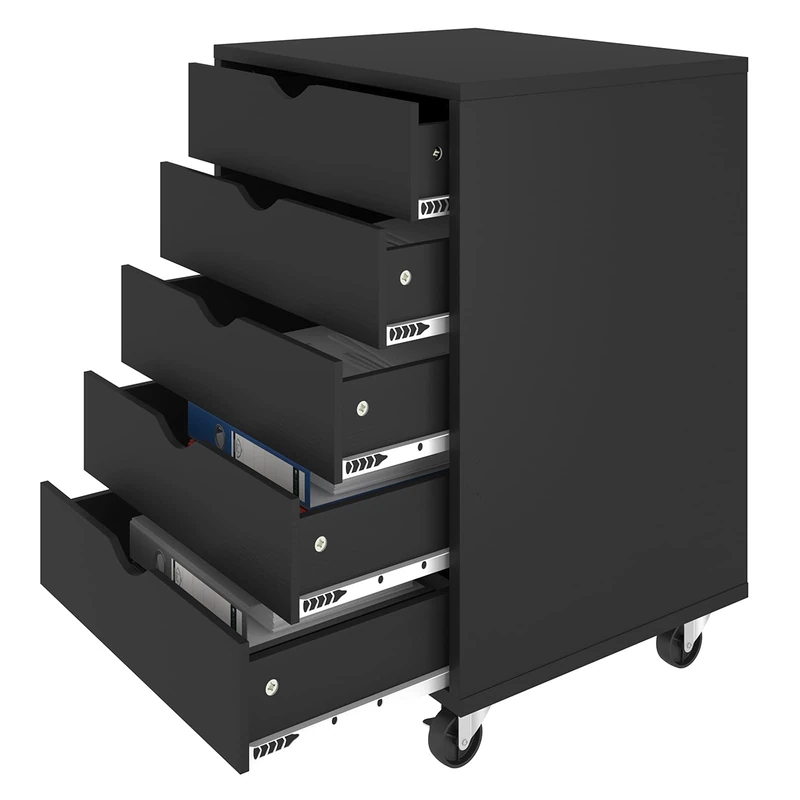 YITAHOME 5 Drawer Chest, Mobile File Cabinet with Wheels, Home Office Storage Dresser Cabinet, Black, 18.7" W x 15.7" D x 25.2" H (wheels included)