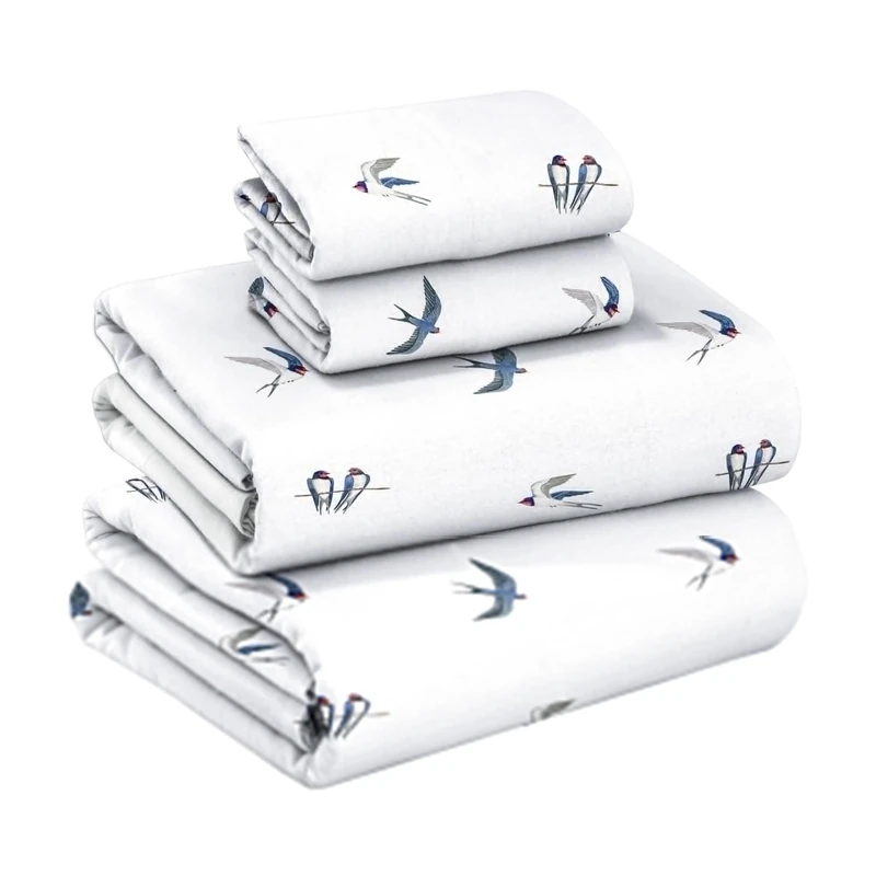 Ruvanti Flannel Sheets King Size - GOTS Certified 100% Organic Cotton, 4 Piece Warm, Soft & Breathable Set, Deep Pocket Snug Fit, Double Brushed Cozy All Season Bedding, Whispering Wings