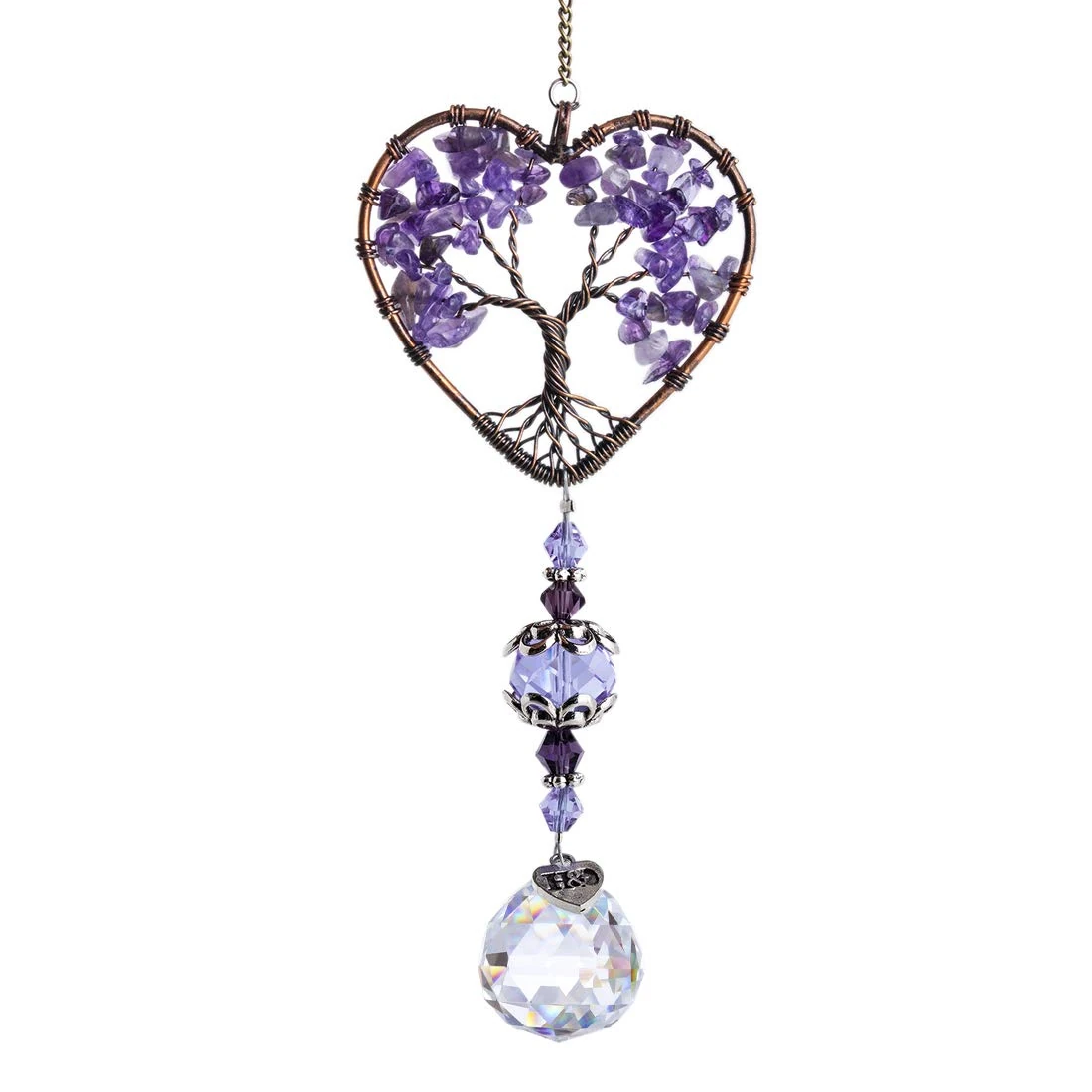 H&D HYALINE & DORA Sun Catcher Purple Crystal Tree of Life Rainbow Maker Hanging Ornament for Window, Home and Car Decor
