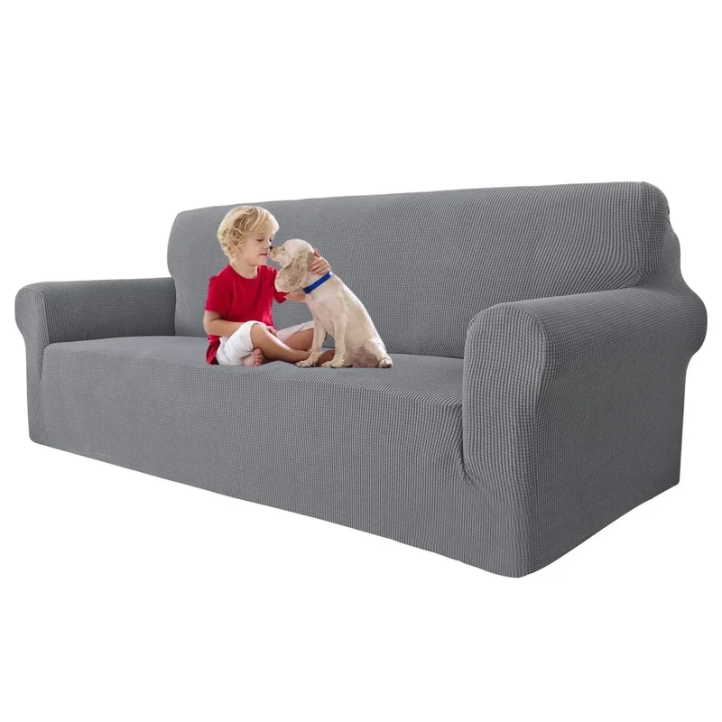 MAXIJIN Super Stretch Couch Cover for 3 Cushion Couch, 1-Piece Universal Sofa Covers Living Room Jacquard Spandex Furniture Protector Dogs Pet Friendly Fitted (Extra Large, Light Gray)