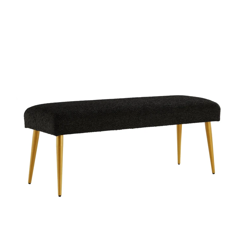 Ball & Cast Upholstered Entryway Bench & Ottoman, Black Bedroom Bench-Stool with Padded Seat & Metal Legs - 112Wcm