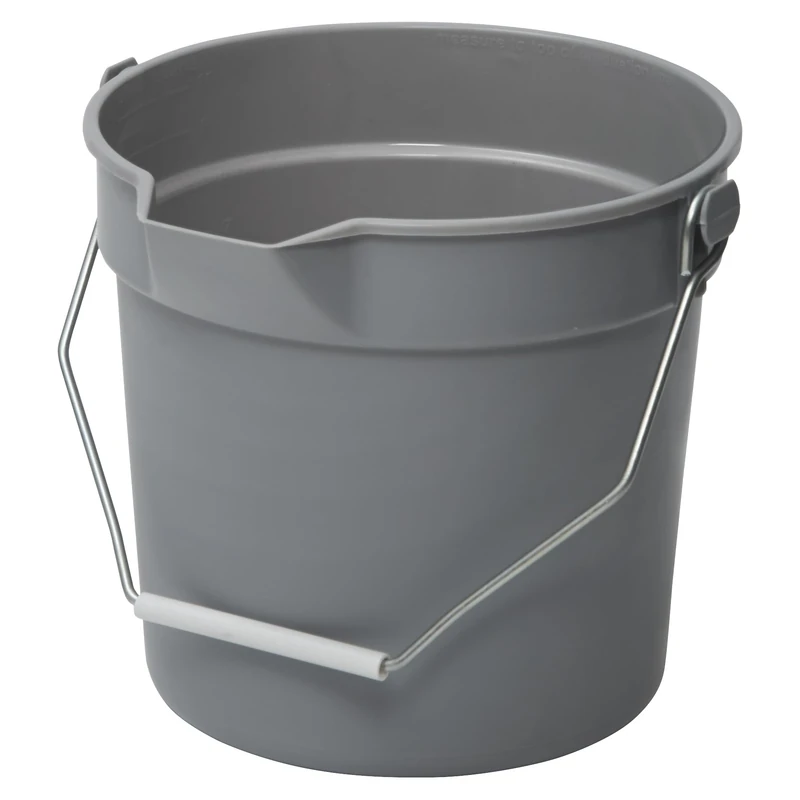 Winco Heavy-Duty Plastic Bucket/Utility Pail with Pour Spout, 14 Quart, Gray