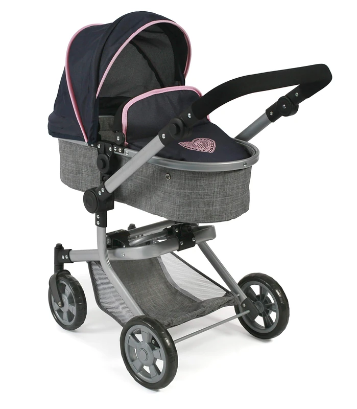 Bayer Chic 2000-59526 - Mika Doll's Pram, 2-in-1 Combination Doll Pram for Children from 4 to 8 Years, Melange Grey-Navy