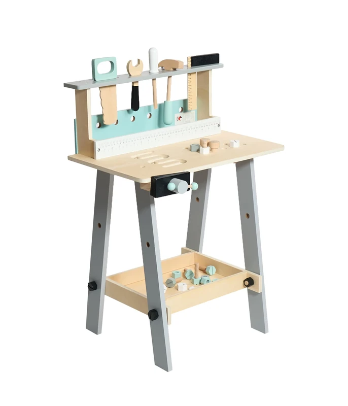 Bayer Chic 2000 278 30 Children's Wooden Workbench with Tools and Accessories, Tool Bench, Multi-Colour