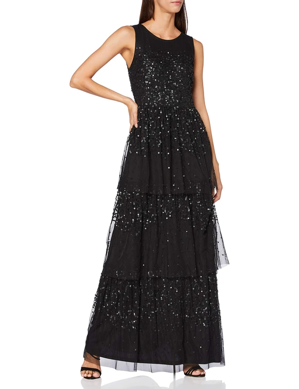 Amelia Rose Women's Jana Embellished Maxi Dress Formal Night, Black, X-Small