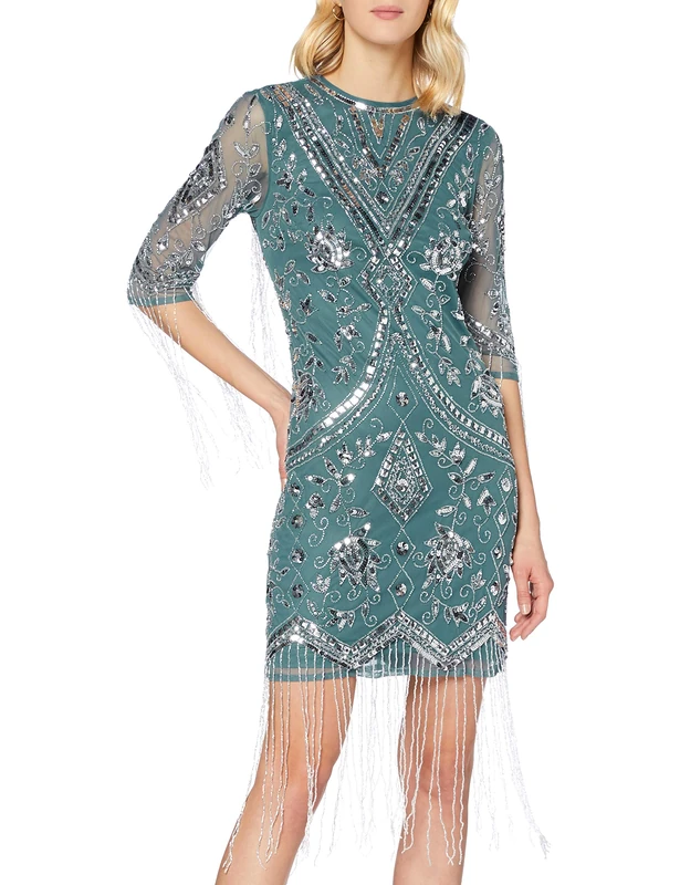 Frock and Frill Women's Karla Embellished Knee Length Dress Formal Night, Teal, Small - Image 1