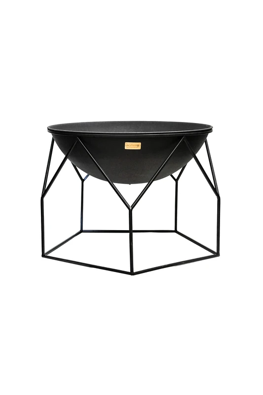 Ivyline Buckingham Firebowl with Geometric Stand in Black - UV Stable, Frost Proof & Durable - Contemporary Stylish Outdoor Firepit - H51cm x W70cm