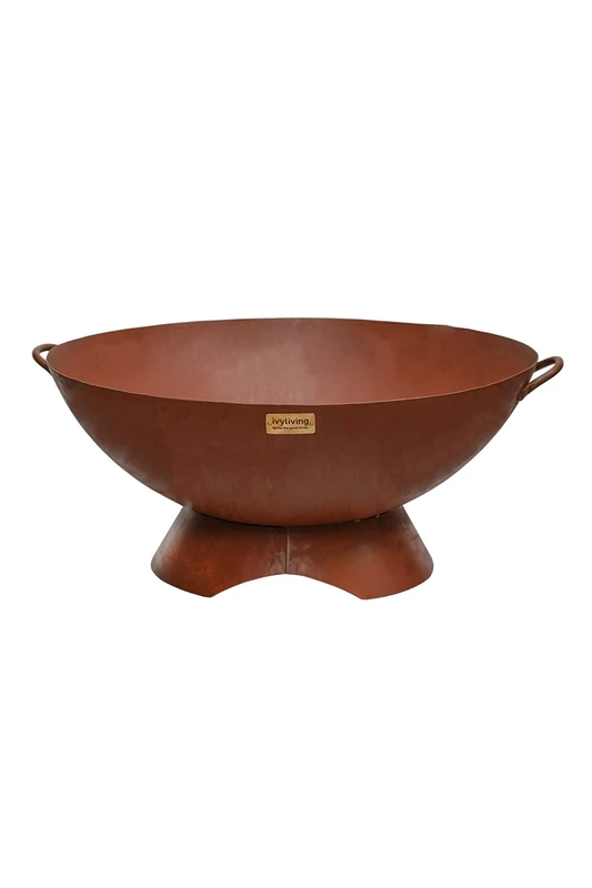 Ivyline Round Artisan Firebowl in Rust - UV Stable, Frost Resistant & Durable - Versatile Contemporary Outdoor Garden Cooking Firepit - H31cm x W71cm