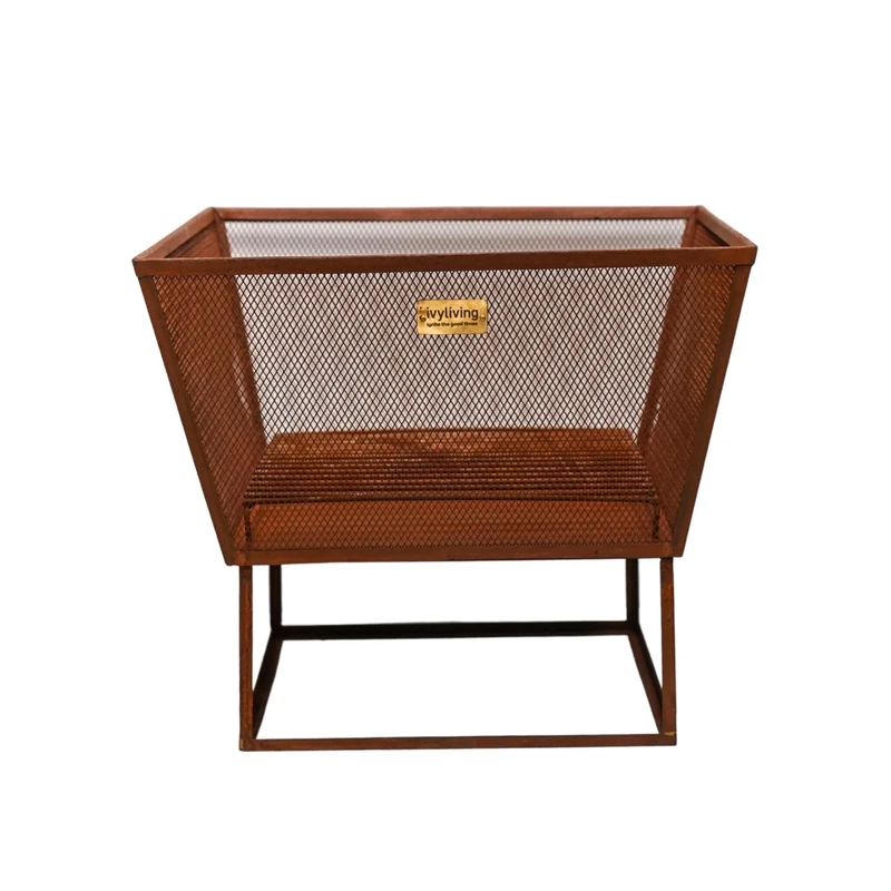 Ivyline Norfolk Square Firebowl with Stand in Rust - UV Stable & Frost Resistant - Decorative Contemporary Stylish Outdoor Firepit - H44.5cm x W52cm