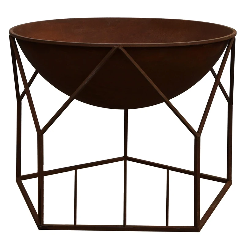 Ivyline Buckingham Firebowl with Geometric Stand in Rust - UV Stable, Frost Proof & Durable - Contemporary Stylish Outdoor Firepit - H51cm x W70cm