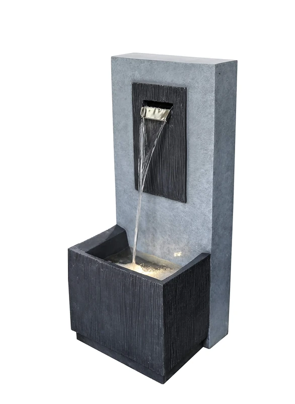 Ivyline Contemporary Water Feature in Cement - UV Stable & Frost Resistant Decorative Weatherproof Stylish Outdoor Waterfall Fountain - H81cm x W35cm