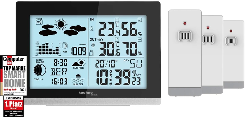 Technoline Set WS6762 SETWS6762+2xTX205DTH-IT Black Station White Transmitter