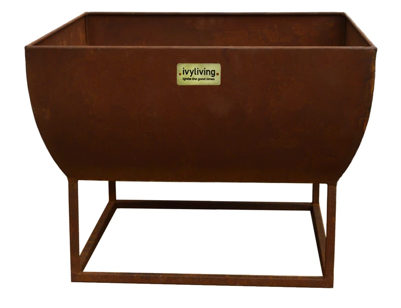 Ivyline Windermere Curved Metal Firebowl in Rust with Stand - UV Stable & Frost Proof Decorative Contemporary Stylish Outdoor Firepit - H36cm x W50cm