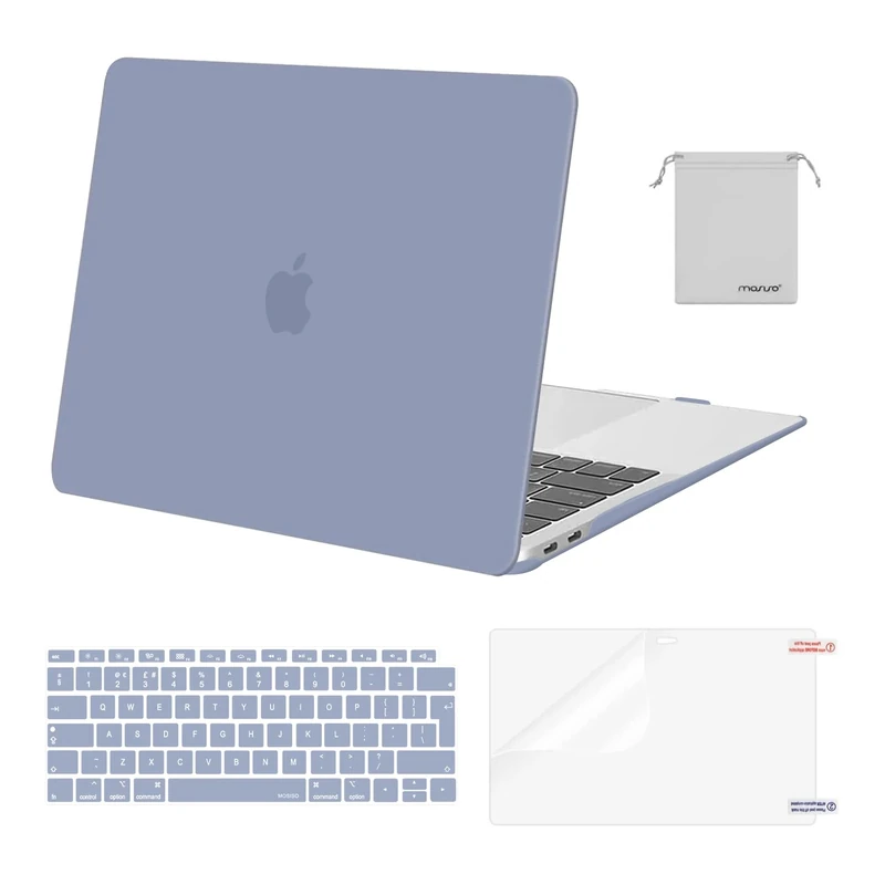 MOSISO Compatible with MacBook Air 13 inch Case M1 2021 2020 2019 2018, Hard Shell for MacBook Air M1 Case 13.3 inch A2337 A2179 A1932 & Keyboard Cover & Screen Film & Storage Bag, Lavender Gray