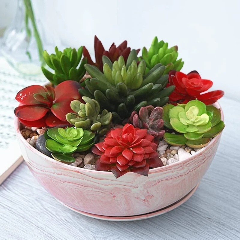 G EPGardening 25.5CM Large Planter Pot Marble Pattern Ceramic Succulent Planter Big Plant Pot Succulents Container Flower Pot Indoor Outdoor Decor Pink