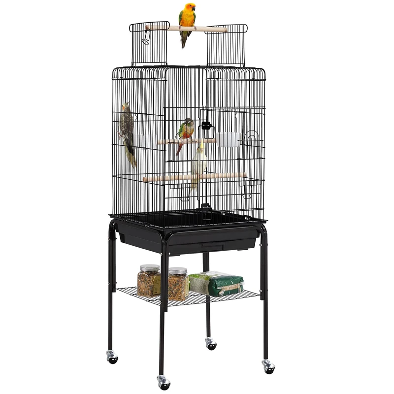 Yaheetech Parrot Cage Bird Cage Open Play Top Budgie Cage with Detachable Stand for Mid-Sized Cockatiel Sun Parakeet Green Cheek Conure Black