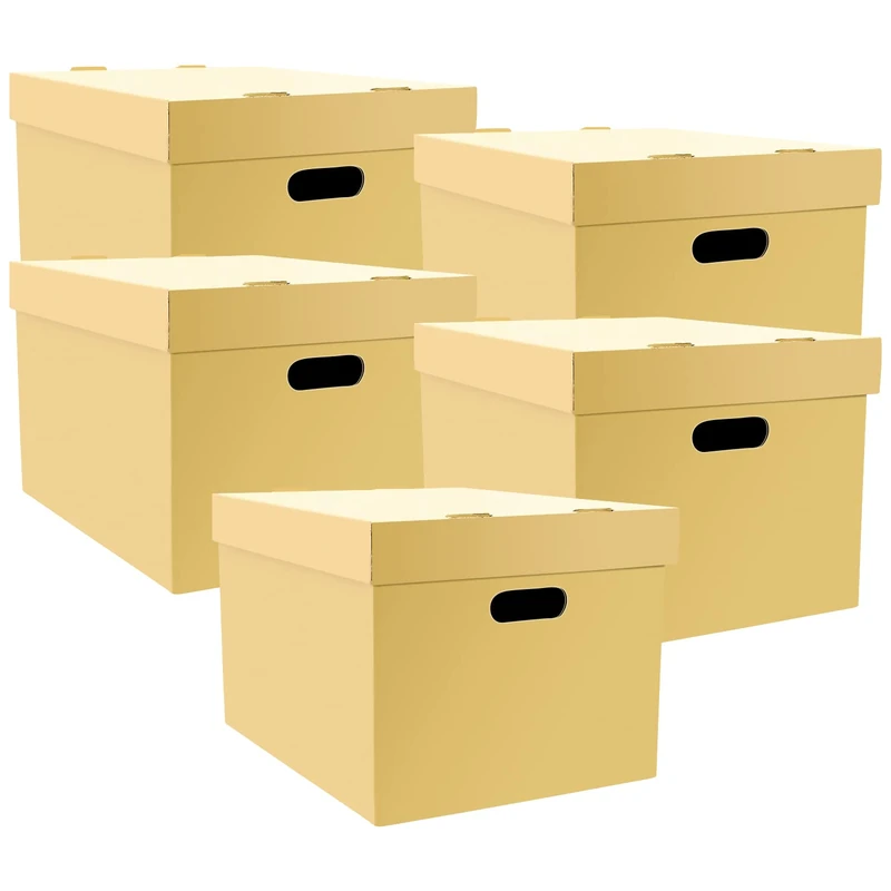 Lineco, RTA Record Storage Carton, 12’’x 15’’x 10’’, Archival Acid-Free Buffered Double Layered Panels, No Adhesive or Tools Needed (Pack of 5) Tan