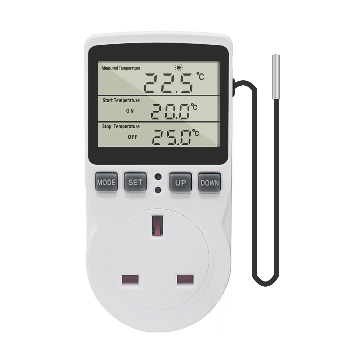 KETOTEK Digital Thermostat Plug Socket Temperature Controller 220V with Sensor Probe, Thermostatic Plug Heating Cooling for Greenhouse Freezer Refrigerator Fermentation
