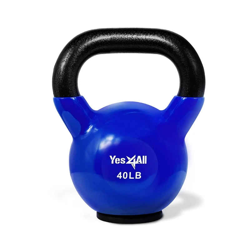 Yes4All BP5K Vinyl Coated Cast Iron Kettlebell with Protective Rubber Base, Kettle Bell Weights Set - Multicolor Kettlebells, Blue, 18 kg