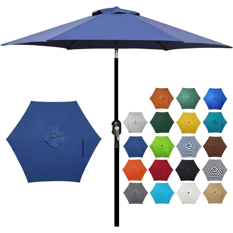 Blissun 7.5 ft Patio Umbrella, Yard Umbrella Push Button Tilt Crank (Navy Blue)