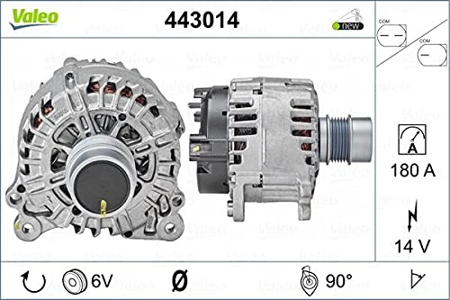 VALEO 443014 Alternator Alternator Charge current: 180 Amp Grooves: 6 grooves Pulley diameter: mm Voltage: 14 V Rotation direction: CLOCKWISE