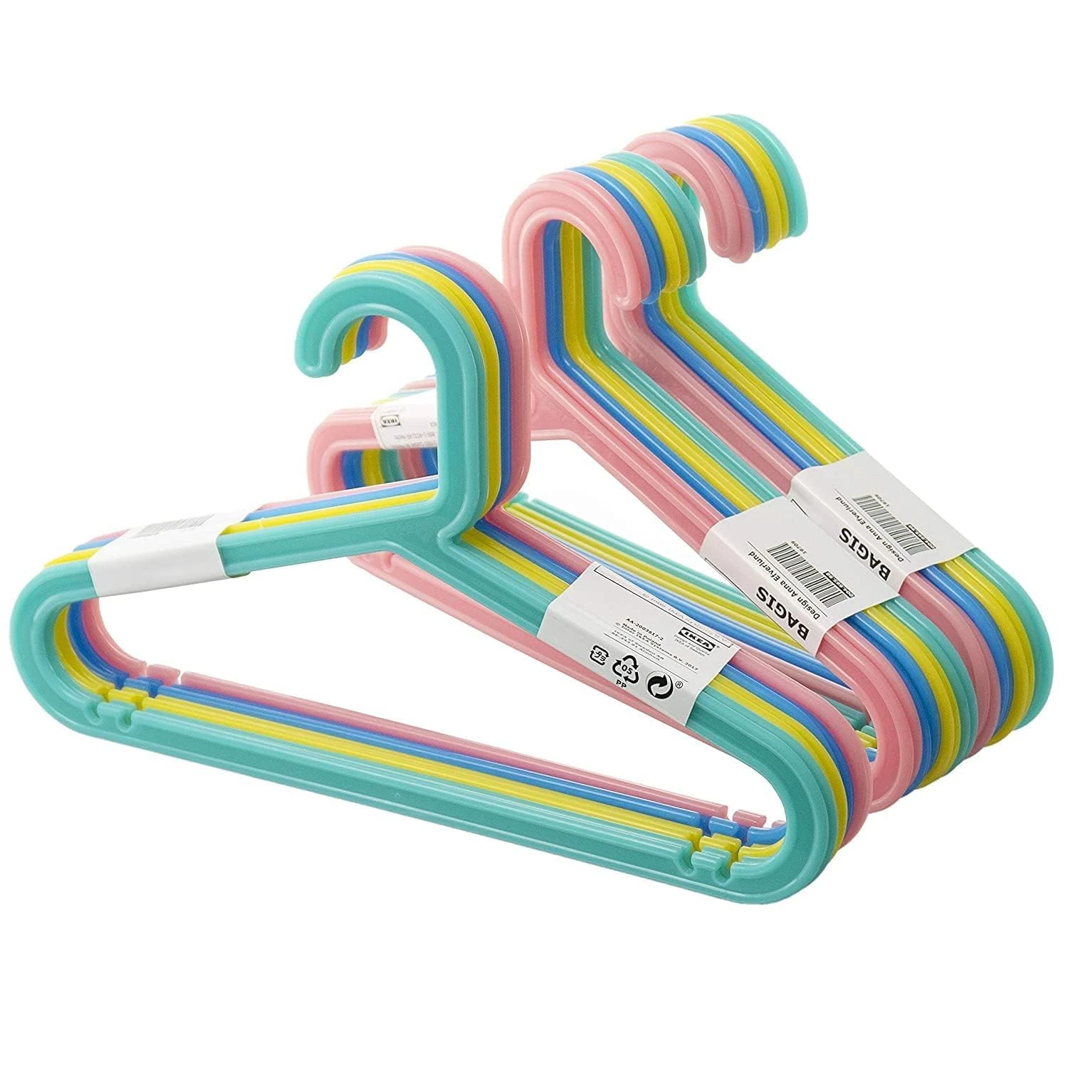 IKEA BAGIS Children's Clothes Hangers, Mixed Pastel Colours, Set of 24