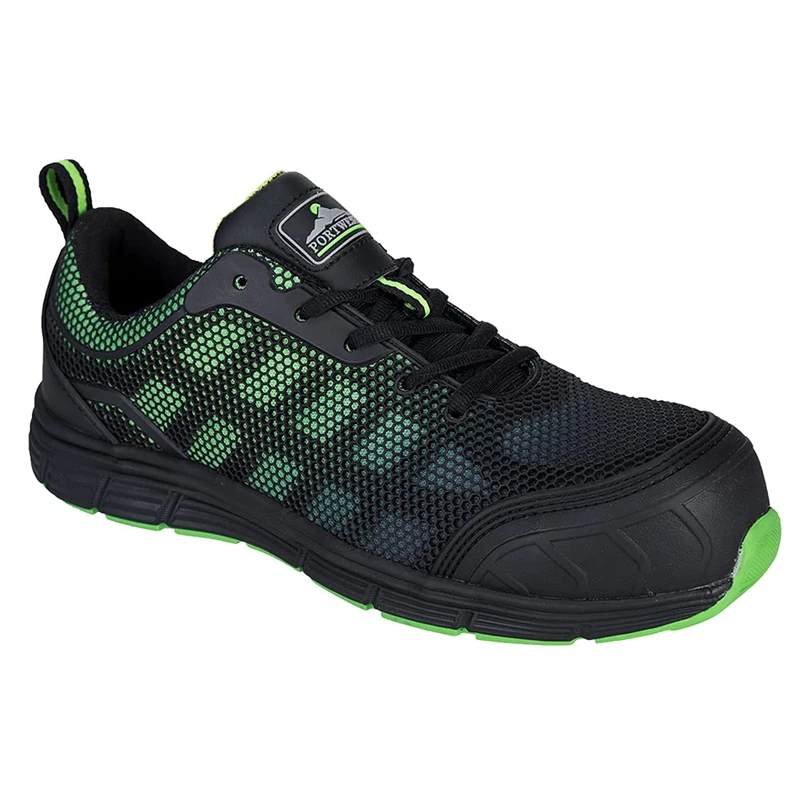 Portwest Compositelite Ogwen Low Cut Trainer S1P, Color: Black/Green, Size: 43, FT35BGN43