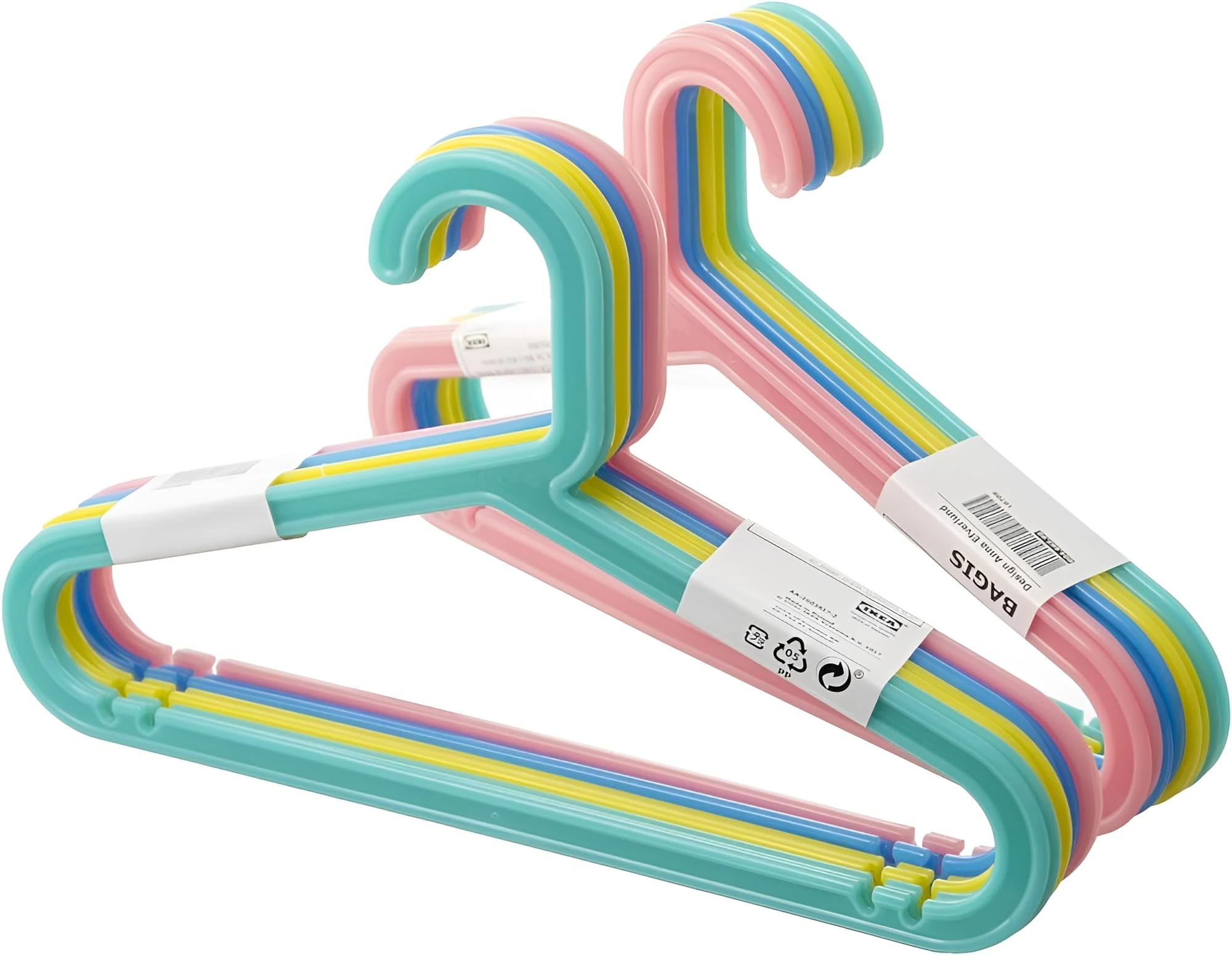 Ikea BAGIS Children's Clothes Hangers, Mixed Pastel Colours, Set of 16