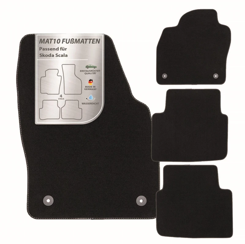 MAT10 00091SV002 ? Skoda Silver-Line Skoda Scala Compact Car from Year of Manufacture 2019-02 ? X Car Floor Mats Car Mat Velour Premium Quality 4 Pieces Black