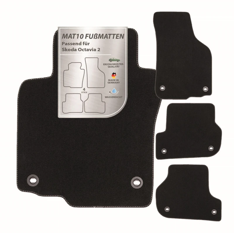 MAT10 Silver-Line: Skoda Octavia II Saloon and Estate Year 2004-02 – 2007-02 Car Floor Mats Velour Premium Quality 4-Piece Black Guaranteed Fit