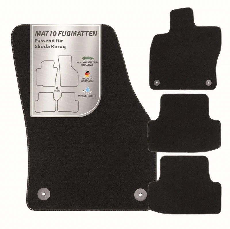 MAT10 Silver Line: Skoda Karoq SUV from year of manufacture 2017-07 - X Car Floor Mats Car Mats Velour Premium Quality 4 Piece Black Fit