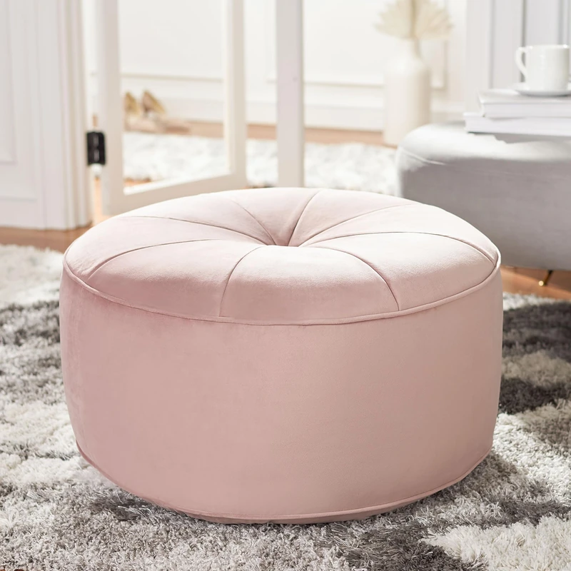 Safavieh Velvet Round Ottoman - Image 1