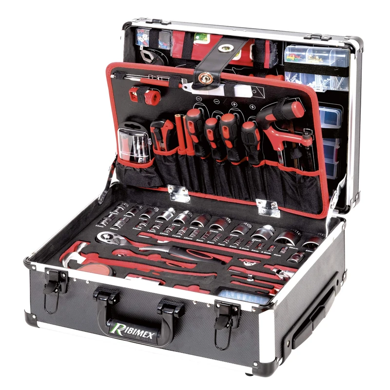 Ribimex PRKOUT356VAR Tool Case 356 Pieces on Wheels, Black and Red - Image 1