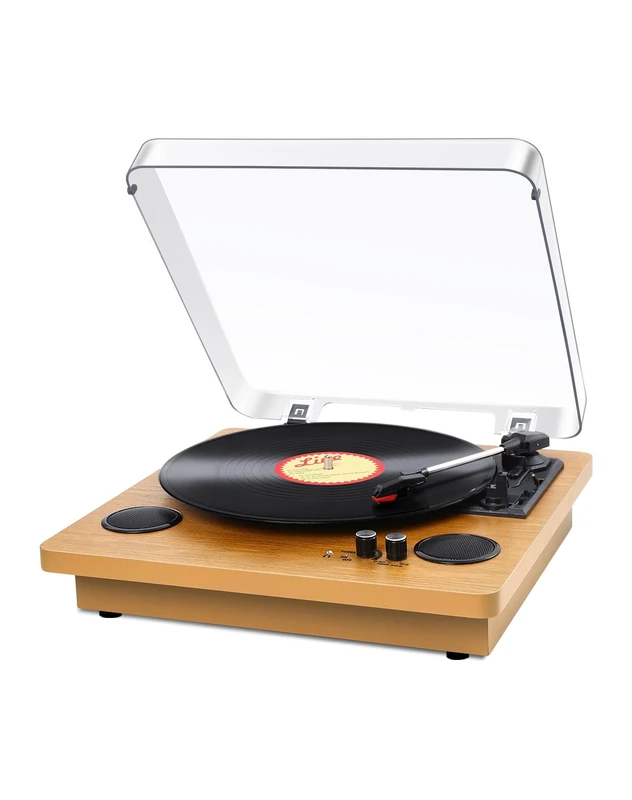 VIFLYKOO Bluetooth Vinyl Turntable - 3 Speeds, Speakers, Natural Wood