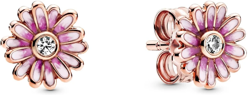 Pandora Moments Women's 14k Rose Gold-Plated Pink Daisy Flower Stud Earrings, No Box