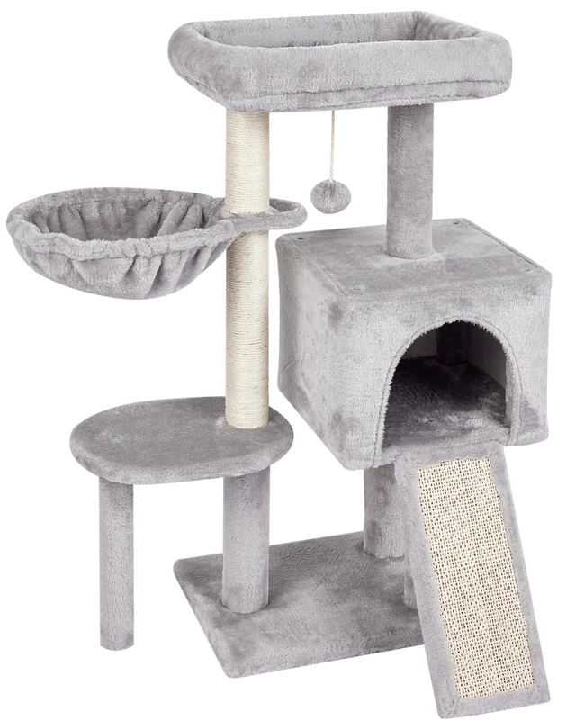 blackpoolal Cat Tree Cat Tree with Large Platform and Plush Caves Playhouse, Sisal Rope Climbing Tree Toys for Cats (beige)