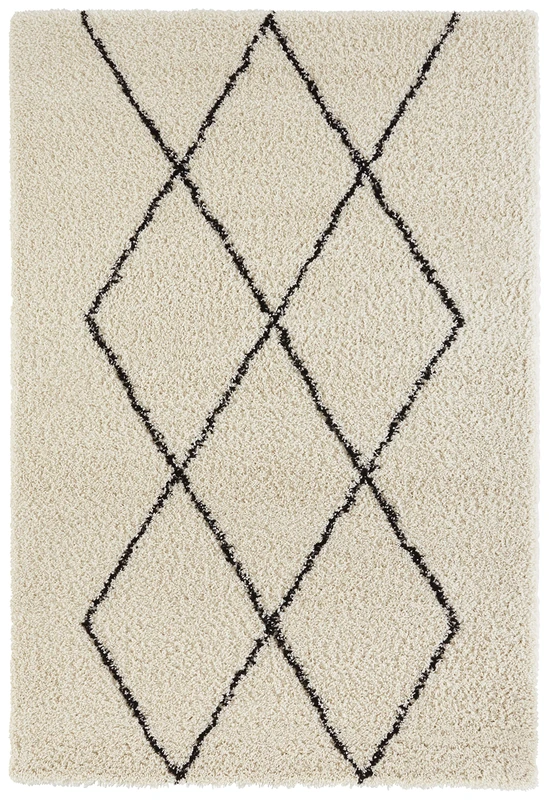 Hanse Home High Pile Shaggy Design Rug Diamond Cream Black Soft in Diamond Check Pattern Geometric Living Room Bedroom Kitchen Hallway Modern Design 120 x 170 cm - Image 1