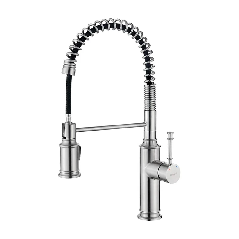 Ibergrif, Pull-Out Kitchen Mixer with Hand Shower, Single Lever Sink Mixer, Stainless