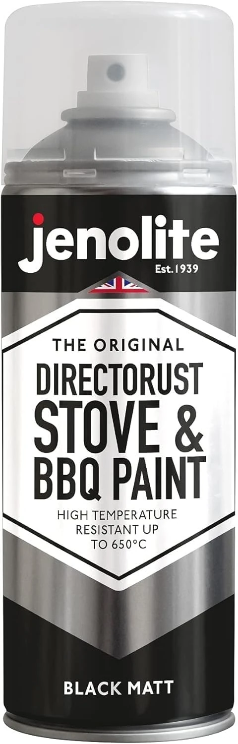 JENOLITE Directorust BBQ & Stove Spray | BLACK | 400ml | High Temp Paint Up to 650°C | Barbecue, Stove, Chimineas, Wood Burner, Automotive, Fire Screens