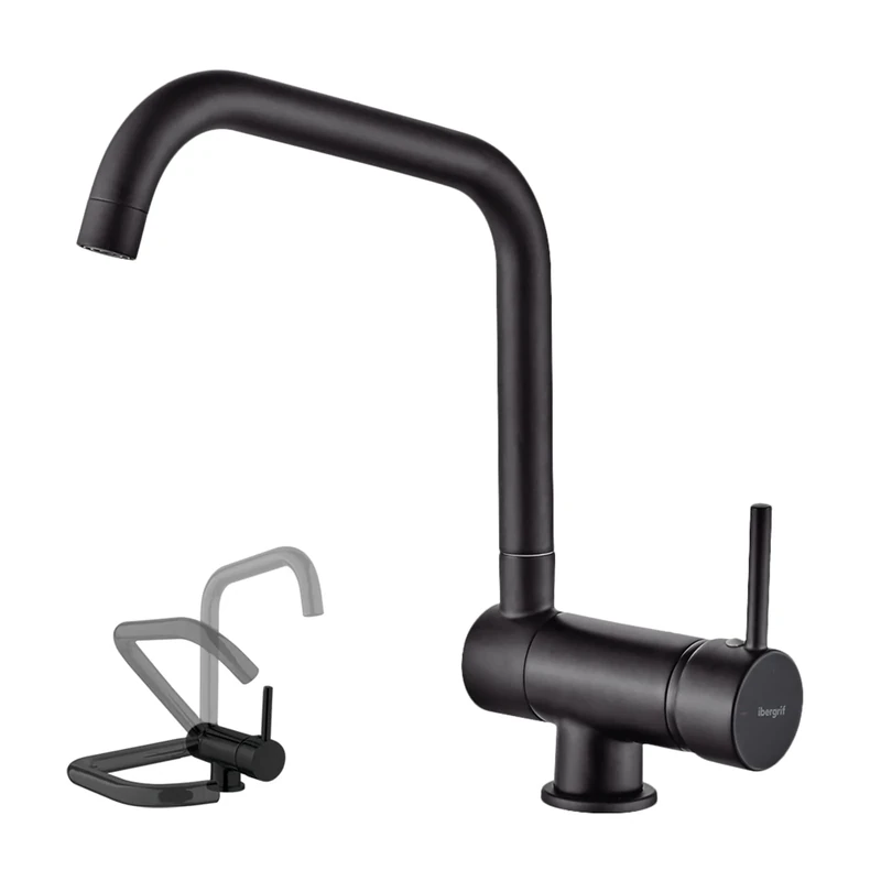 Ibergrif, Folding Kitchen Tap with Rotation Spout, Sink Mixer Ideal for Window Installation