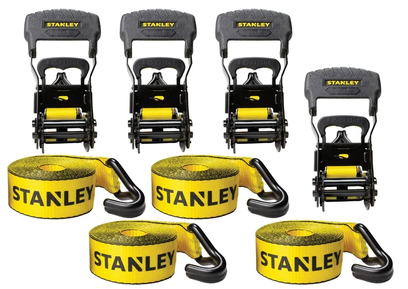 STANLEY S10074 1.5" x 16' Ratchet Tie Down Straps - Heavy Cargo Hauling (3,300 lbs Break Strength) 4 Pack