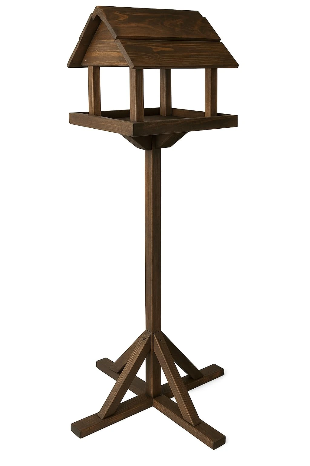 Deluxe Dark Wooden Bird Feeding Garden Table – Large Outdoor Free-Standing Bird Feeder House for Wild Birds, Traditional Rustic Wooden Bird Table with Roof Shelter for Garden, Patio & Backyard