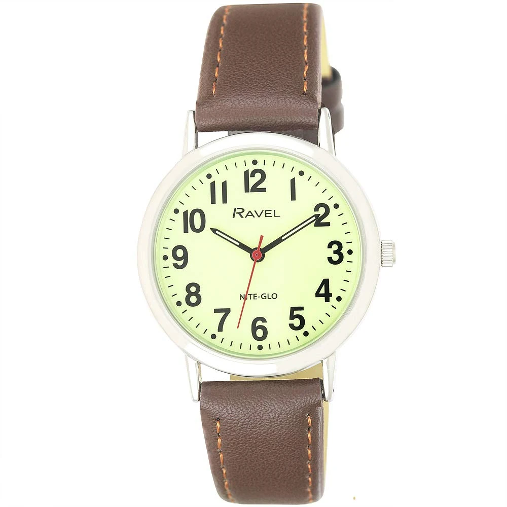 Ravel Glow in The Dark Luminous Dial Watch - Brown