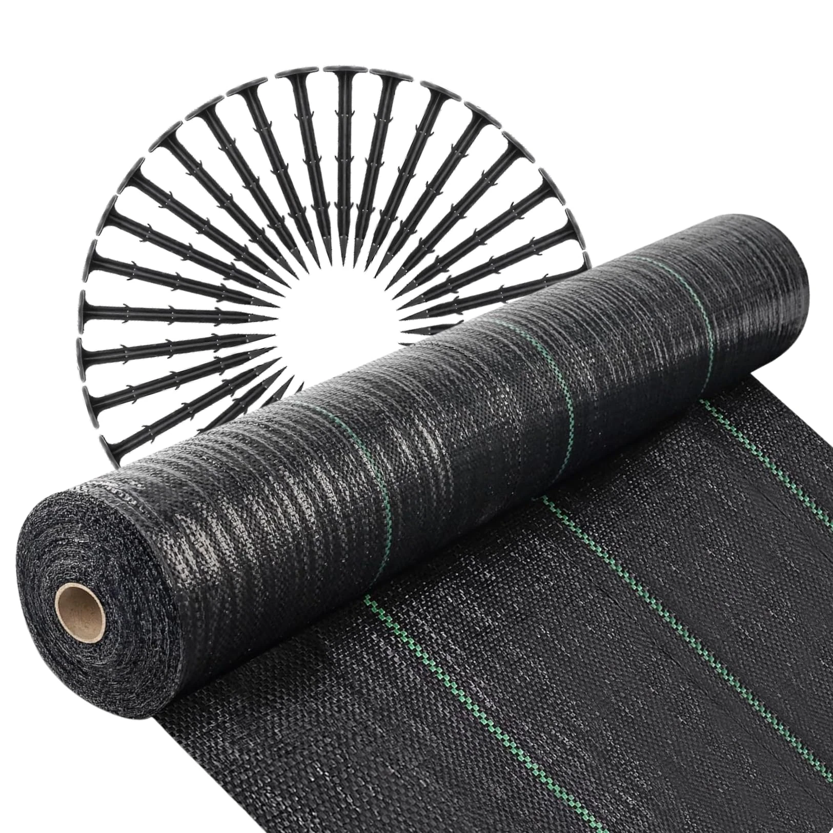 Garden Mile 50m x 1m Weed Control Fabric with 50 Ground Pegs Heavy-Duty Polypropylene Garden Membrane for Weed Prevention, Landscaping, Gravel Paths, Artificial Grass, Driveways, and Outdoor Use